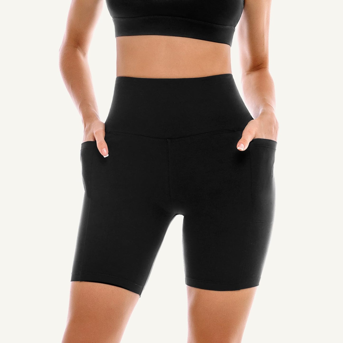 Conjunto de 2 Shorts Ciclistas Femininos Leafigure com Bolsos, Cintura Alta e Modelagem Abdominal para Yoga, Corrida, Academia e Treinos.
