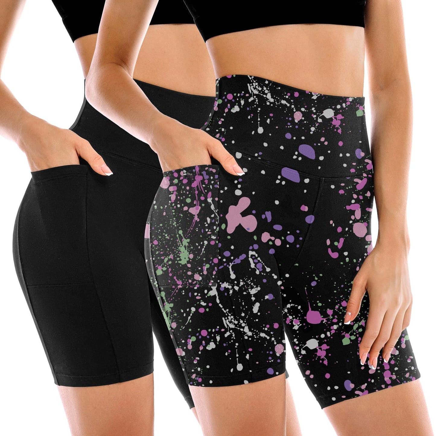 Conjunto de 2 Shorts Ciclistas Femininos Leafigure com Bolsos, Cintura Alta e Modelagem Abdominal para Yoga, Corrida, Academia e Treinos.